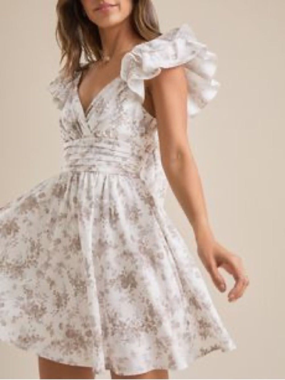 Altar'd State Cream Mini Dress with Taupe Floral Print
